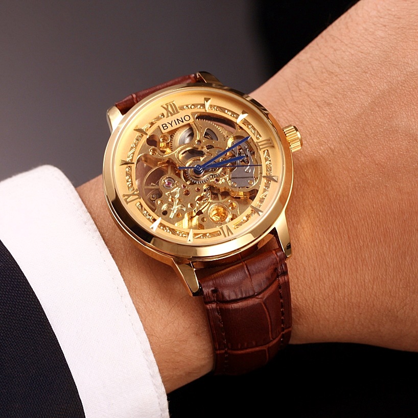 Auténticos relojes mecánicos automáticos de ahuecamiento de cuero casua…