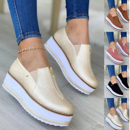 Zapatos planos con cremallera, mocasines de plataforma sin cordones par…